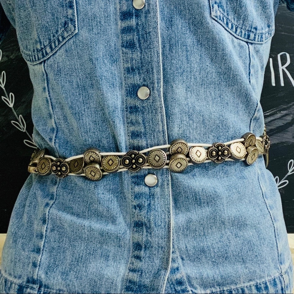 Antoniazzi Firenze White Leather Belt w/Medallions